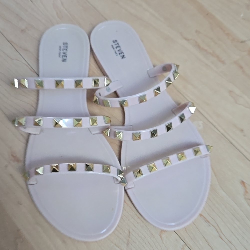 Steven Women's White Sandals with Gold Accents